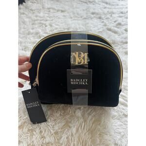 NWT Badley Mischka velvet and gold zip up bag for makeup/ travel